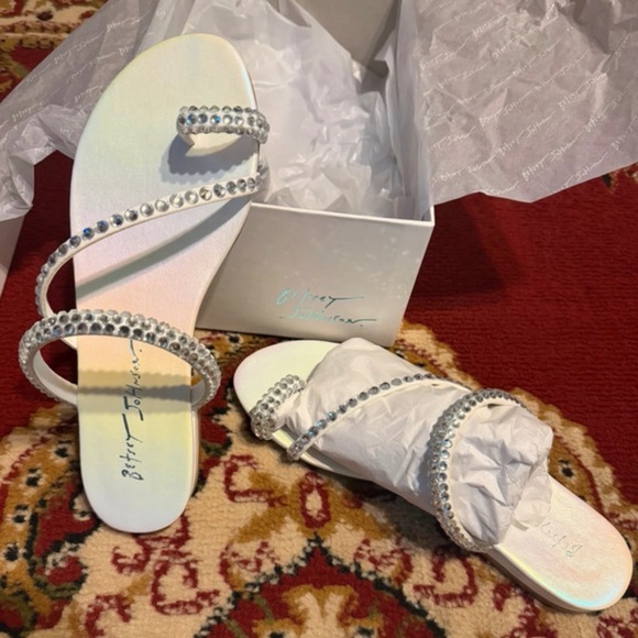 Betsey Johnson Shoes - Betsey Johnson White Jeweled Strappy Slide Sandals